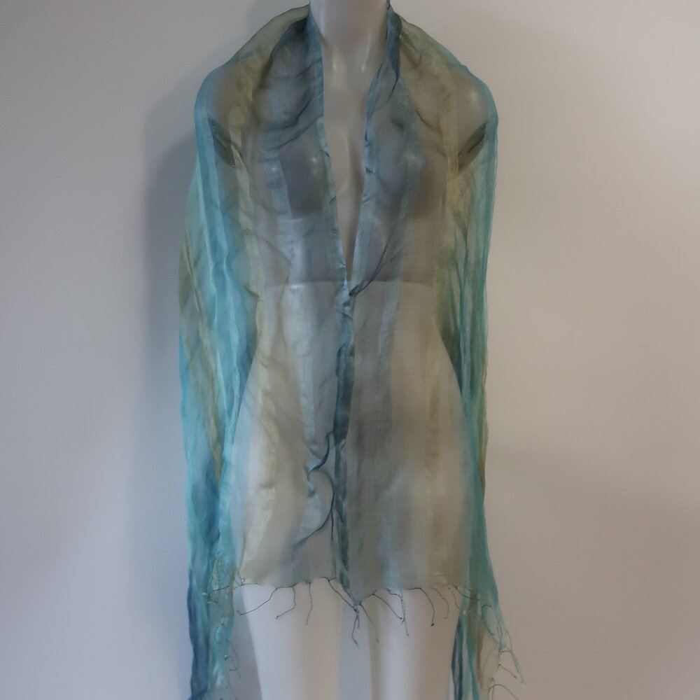 NWT Womens Fleurs Oversized Blue, Gold Silk Scarf